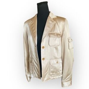 ESTHER CHEN Tan Two Button Satiny Acetate/Rayon Jacket Women’s Size 6
